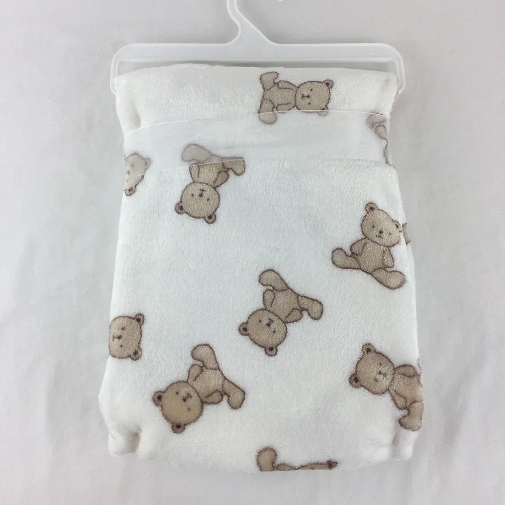 Baby Gear Blanket White Teddy Bear Plush Fleece Embroidered 30x40 Inches